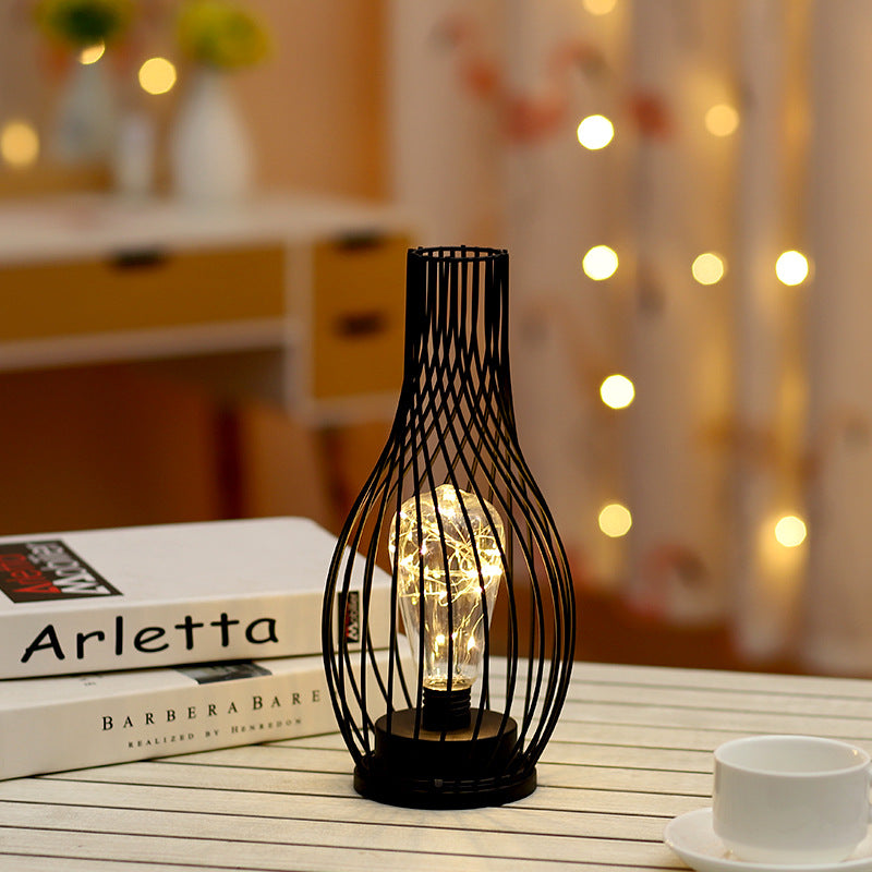 SparkleSpirit™ Table Light Twisted Flask Black Yellow