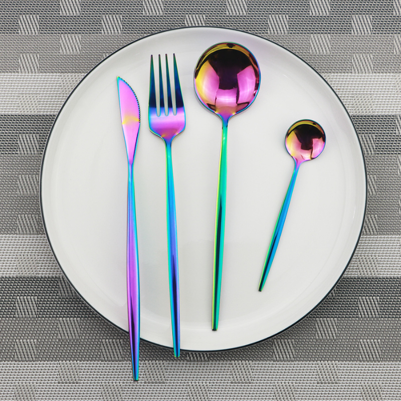 24pcs. Minimalist Flatware Dinnerware Cutlery Set Rainbow With Metal Box