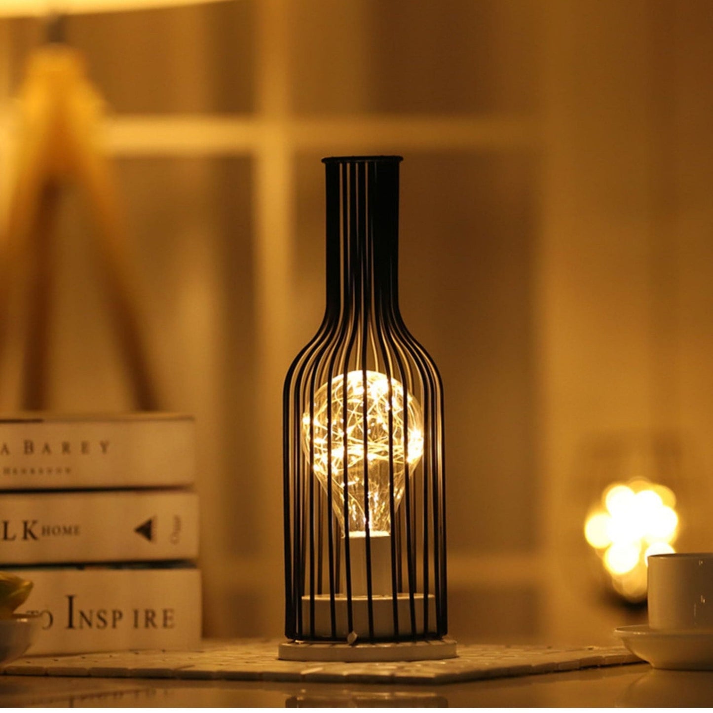 SparkleSpirit™ Table Light Wine Bottle Black Yellow
