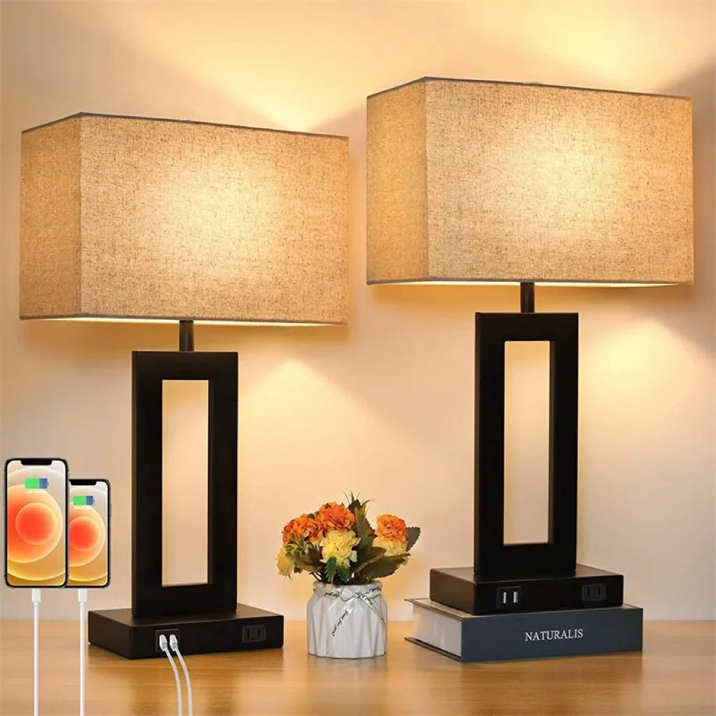LumenCraft™ Table Lights Black Base Beige Shade
