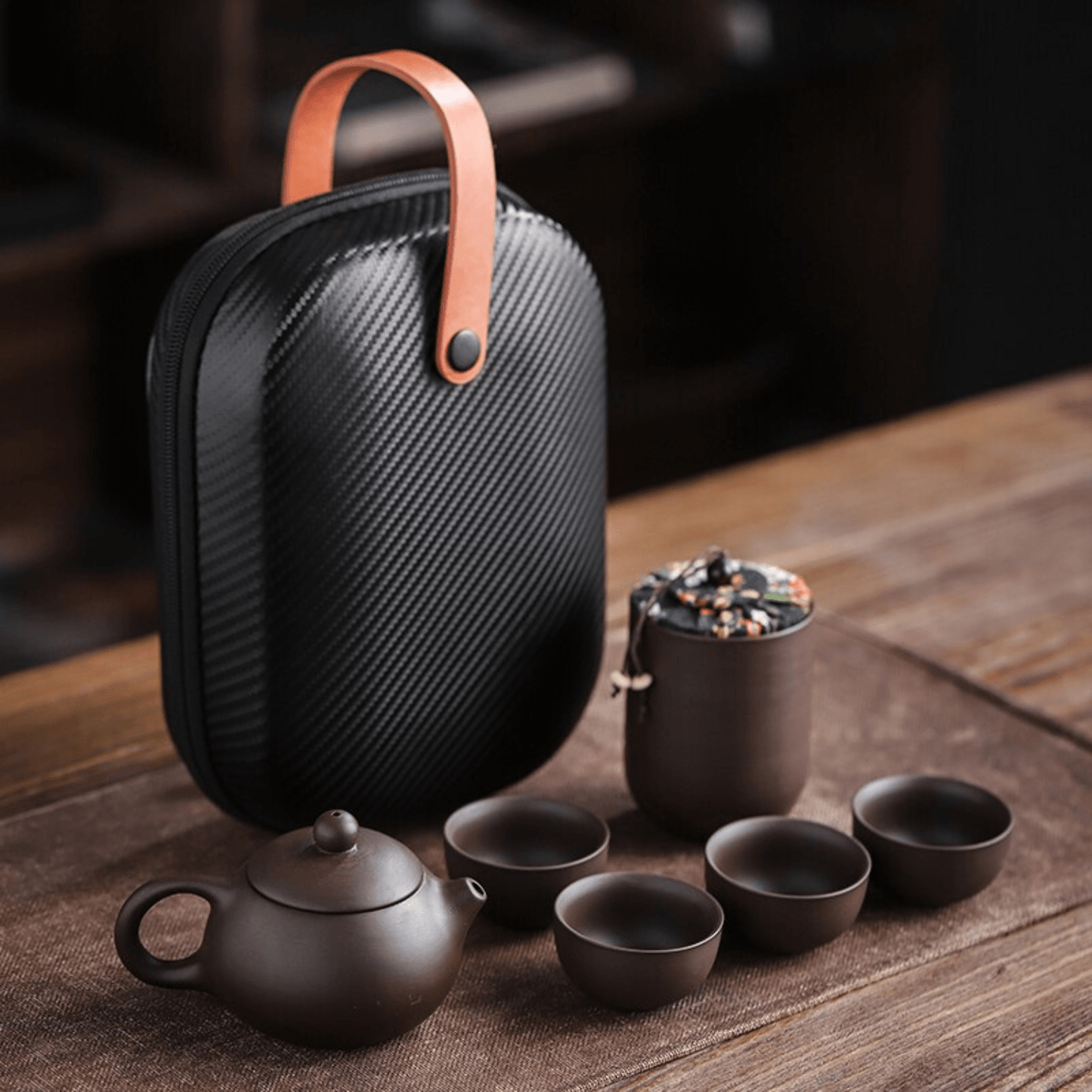 Zisha Gonfu Fu Tea Set (Free Travel Case) Dark Brown