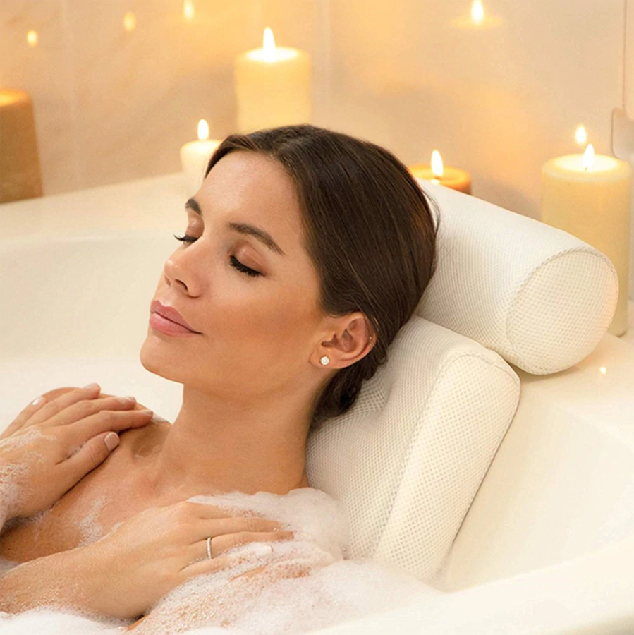SpaCushion™ - Air Mesh Cushion Bathtub Pillow White 6 suction cups