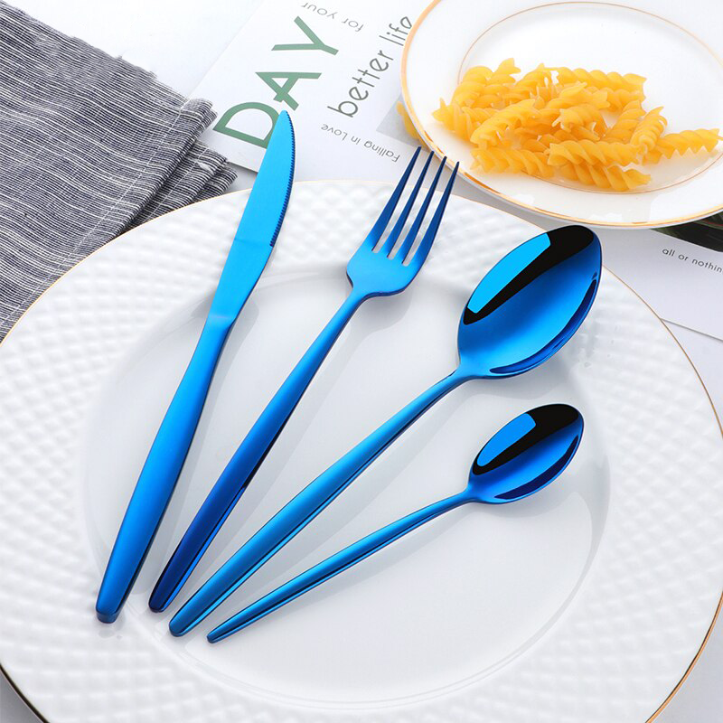 24pcs. Minimalist Flatware Dinnerware Cutlery Set Blue With Metal Box