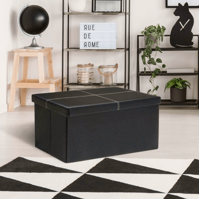 30" Folding Storage Ottoman Bench Black
