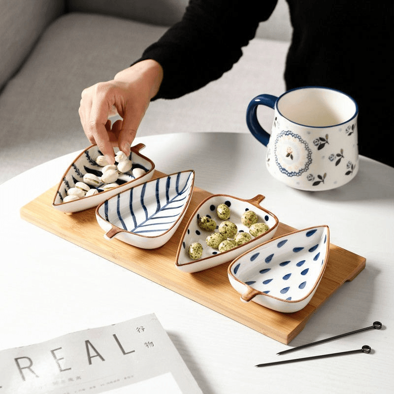 BluePearl Hand Painted Ceramic Serving Platters (Set of 4 plates)
