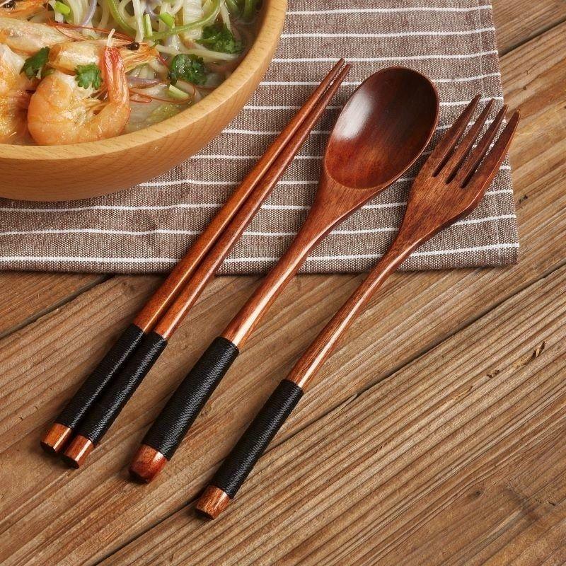Cocobolo 3pcs. Wooden Flatware Black Grip Pack of 4 (12 pcs.)