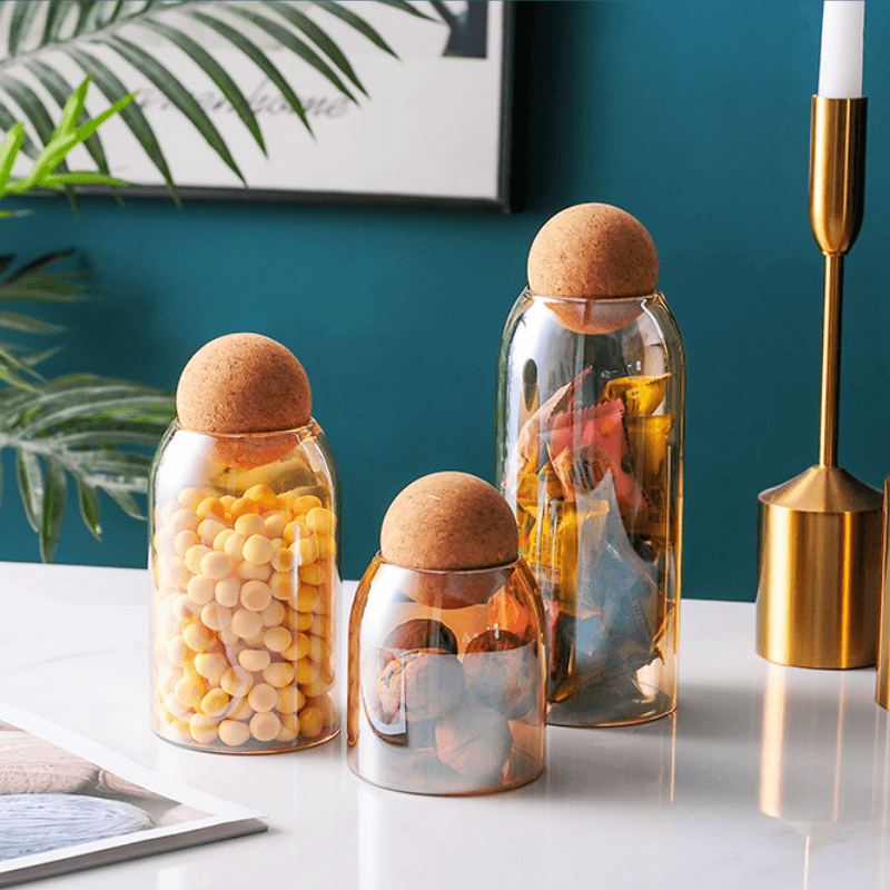 Corkly Glass Storing Jars Elegant Plain 2 Combo Pack (6 Pieces)