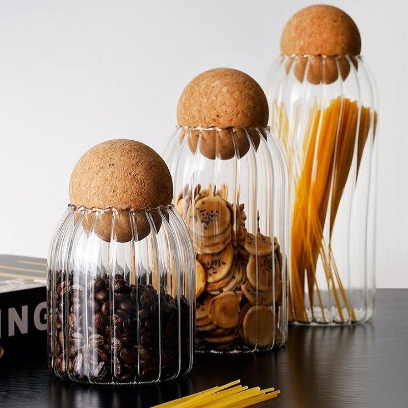 Corkly Glass Storing Jars Royal Ribbed 1 Combo Pack (3 Pieces)