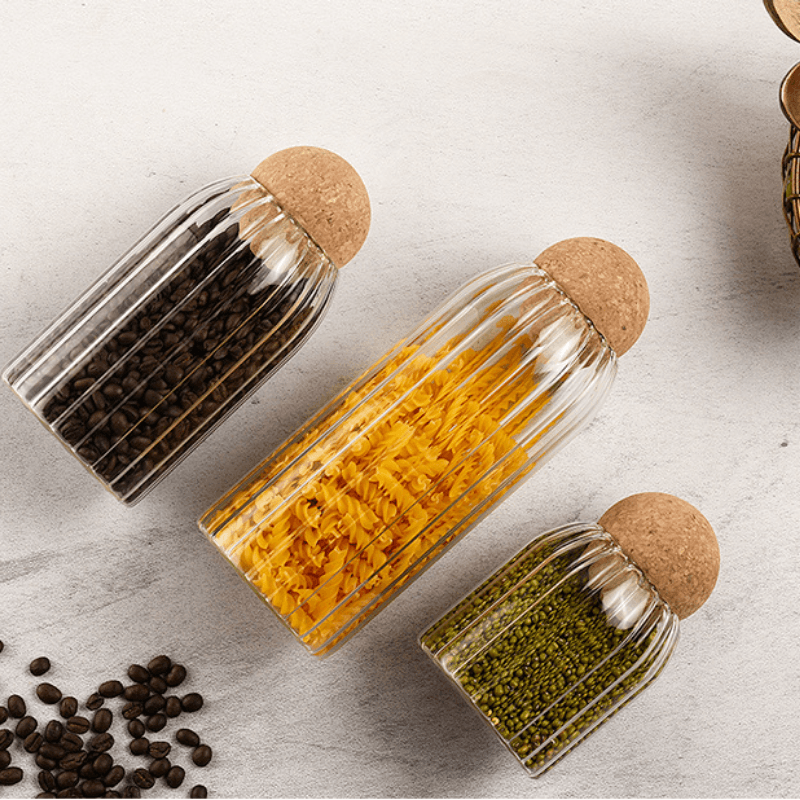 Corkly Glass Storing Jars Royal Ribbed 2 Combo Pack (6 Pieces)