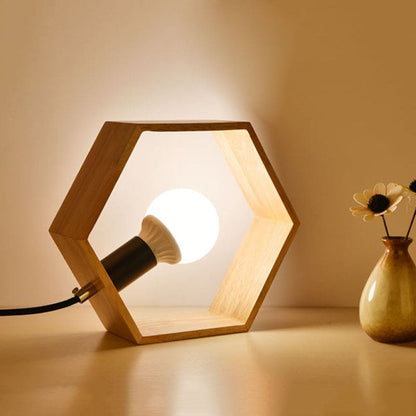 HexaGlow Wooden Table Lamp