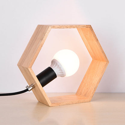 HexaGlow Wooden Table Lamp