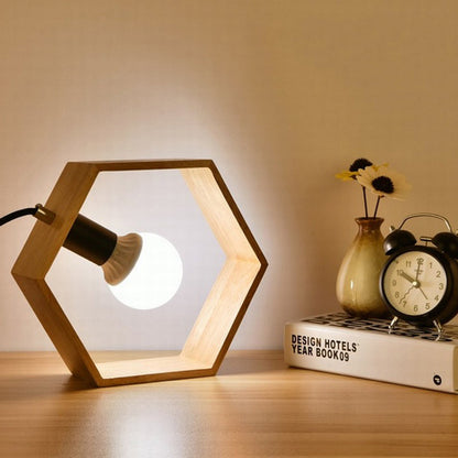 HexaGlow Wooden Table Lamp