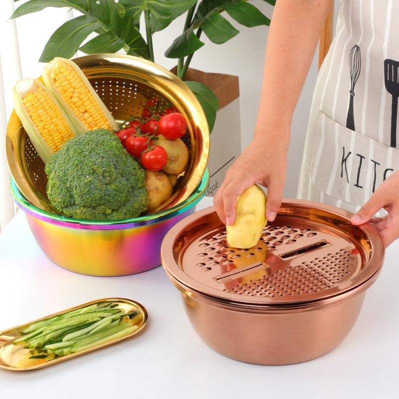 Stockholm Gold Slice & Drain Basket (3Pcs/Set) - Indri Zest