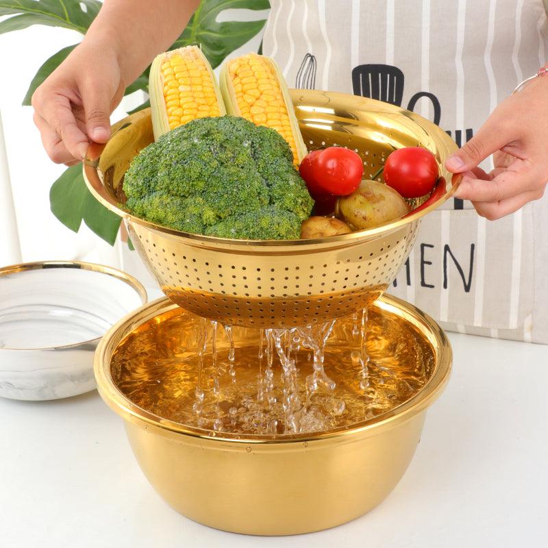 Stockholm Gold Slice & Drain Basket (3Pcs/Set) - Indri Zest