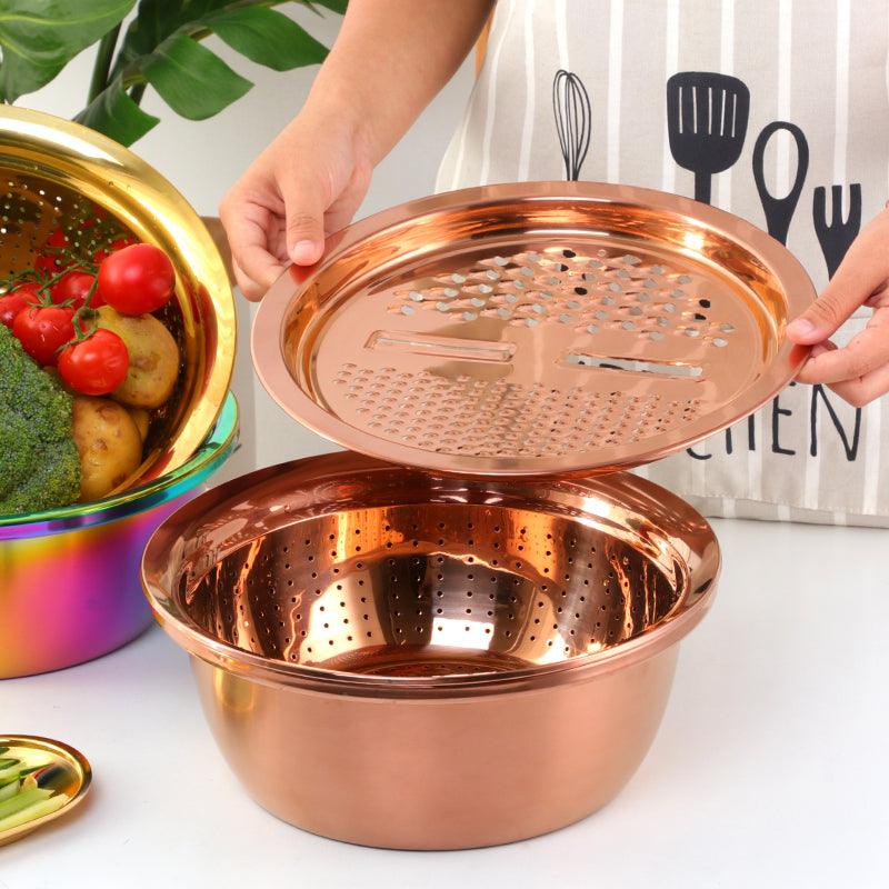 Stockholm Gold Slice & Drain Basket (3Pcs/Set) - Indri Zest