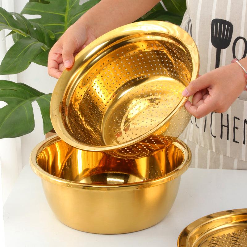 Stockholm Gold Slice & Drain Basket (3Pcs/Set) - Indri Zest