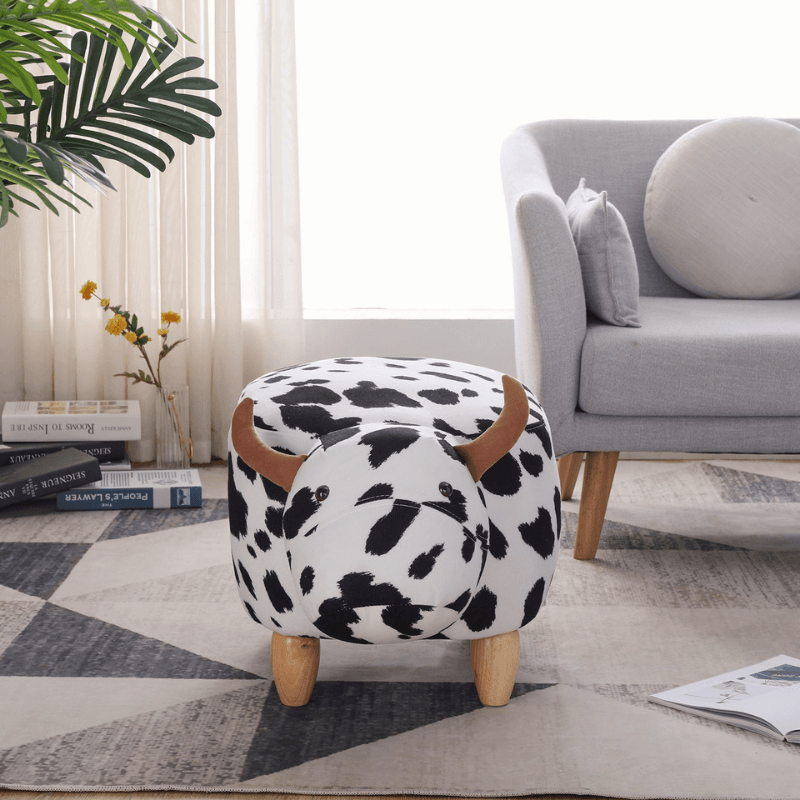 Velvet Cow Animal Ottoman Footstool with indoor Cat bed house INDRIZEST